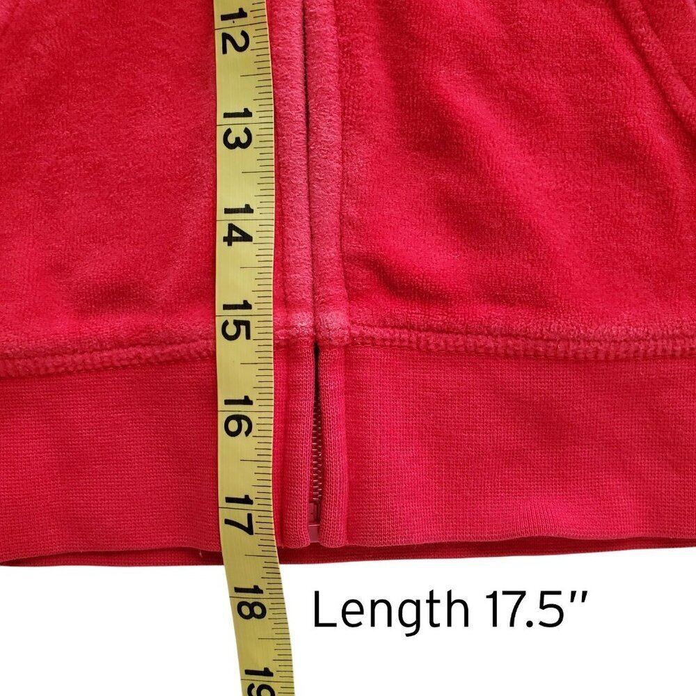 Juicy Couture Y2K style Girl’s Red Velour Sequin Heart Racing stripes Hoodie - Picture 11 of 15